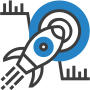 Icon depicting a rocket launching